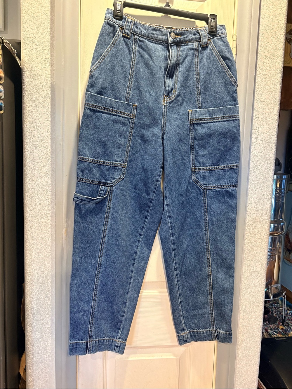Urban Outfitters Blue Denim Cargo Ankle Jeans